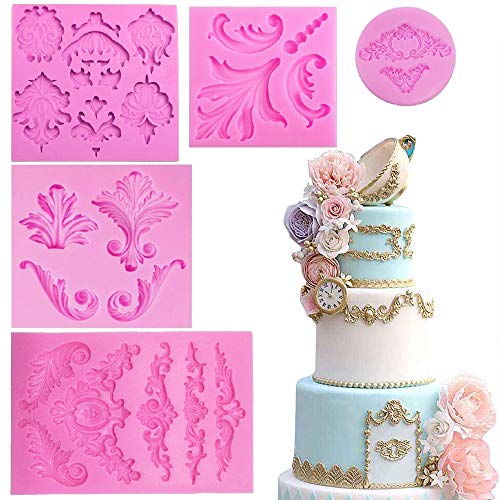 Baroque Style Curlicues Scroll Lace Fondant Silicone Mold for Sugarcraft Cake Border Decoration Cupcake Topper Jewelry Polymer Clay Crafting Projects 5 in Set by Palksky