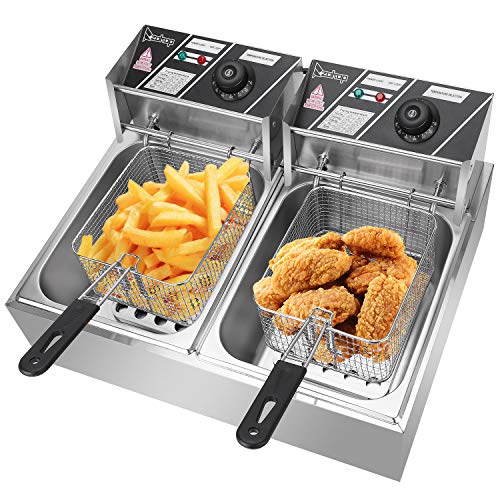 Stainless Steel Large Commercial Electric Fryer for Restaurant Home Kitchen French Fries 110V 60Hz US Plug 12L Double Cylinder