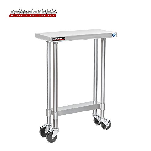 DuraSteel Stainless Steel Work Table 30 x 12 x 34 Height w 4 Caster Wheels -  Food Prep Commercial Grade Worktable - NSF Certified - Good For Restaurant Business Warehouse Home Kitchen Garage
