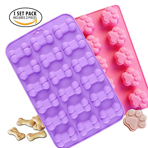 Food Grade Silicone Mold IHUIXINHE Non-stick Ice Cube Mold Jelly Biscuits Chocolate Candy Cupcake Baking Mould Muffin Pan  Puppy Paw Bone 2PCS 