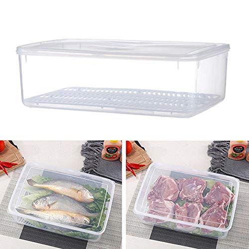 Womdee Food Storage Container Plastic Food Storage Container with Removable Drain Plate and Lid Stackable Freezer Storage Containers Keep Fresh for Storing Fish Meat Vegetables and More