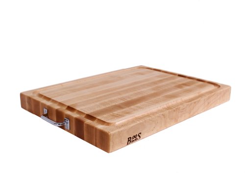 John Boos Block RAFR2418 Reversible Maple Edge Grain Cutting Board with Juice Groove and Chrome Handles 24 Inches x 18 Inches x 225 Inches