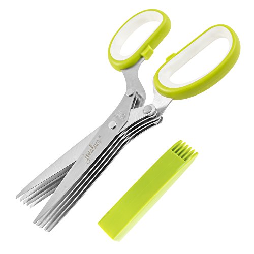 Jenaluca Herb Scissors with 5 Blades and Cover - Cool Kitchen Gadgets - Cutter Chopper and Mincer - Sharp Heavy Duty Shears for Cutting Shredding and Cooking Fresh Garden Herbs