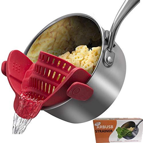 2PACK Clip On Strain Strainerkitchen Food Strainers Heat Resistant Silicone for SpaghettiPastaGround Beef GreaseColander and Sieve Snaps On BowlsFits More Pots and Bowls PDA Approved Red
