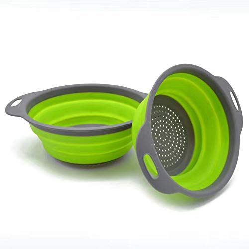 Collapsible Colanders Folding Food-Grade Silicone Kitchen Strainer Set Perfect for Fruit Vegetables draining Pasta2 Set Green