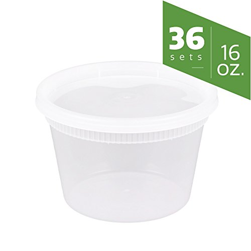 16 oz Plastic Deli Food Storage Containers with Airtight Lids 36 Pack  Microwavable Freezer Dishwasher Safe
