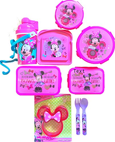Minnie Mouse 9Pc Childrens Lunch Gift Set With Snack Food Storages Bottle Crust Cutter Utensils