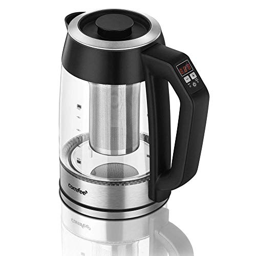 COMFEE Kettle-MK-17G01B-E5 BPA Free 17L Fast Glass Boiler Hot Water Kettle with LED Indicator Light Rapid Boil Cordless Teapot with Tea Infuser 17 BlackSilver