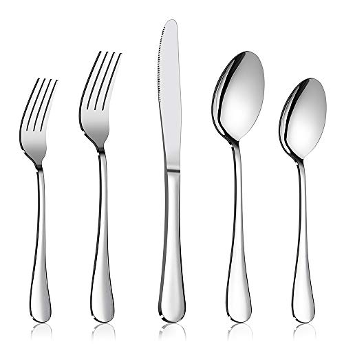 60-Piece Silverware Flatware Set E-far Stainless Steel Dinner Cutlery Utensil Set Service for 12 Suitable for HomeRestaurantHotelParty Simple Design Mirror Finished - Dishwasher Safe