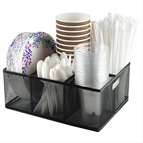 Eltow Cutlery Utensil Holder - Organizer Caddy with 5 Slots for Cups Forks Spoons Plates Napkins Condiments and More - Mesh Holder is Excellent for Silverware Organization Home and Kitchen Décor