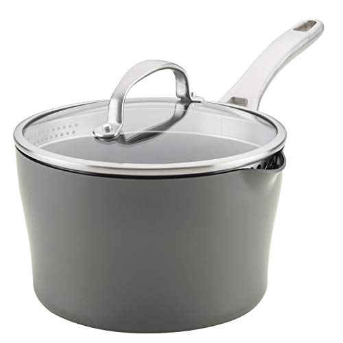 Anolon 81170 Allure Hard Anodized Nonstick Sauce PanSaucepan with Straining and Lid 35 Quart Gray