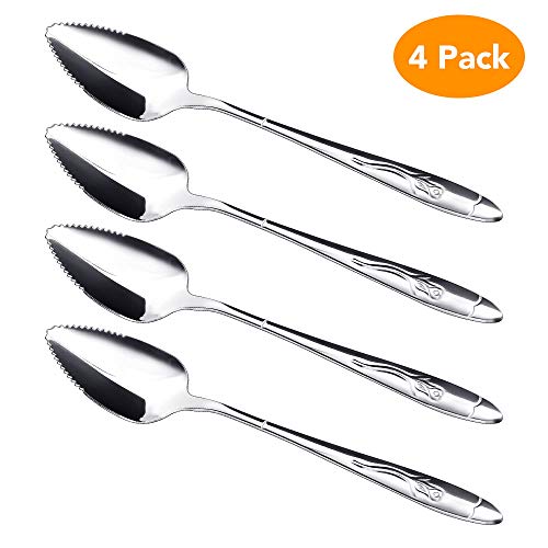 CocoKool Grapefruit Spoons Metal Stainless Steel Grapefruit Spoons Serrated Premium Great Fruit Spoon Thick Heavy-Weight Grapefruit Spoon Professional Grapefruit Spoon Knife Set of 4 Silver