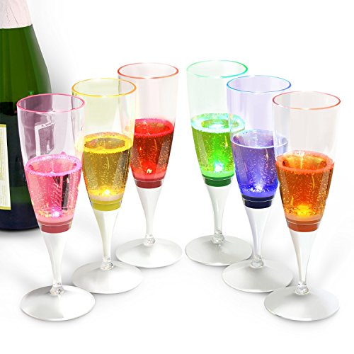 INNOKA LED Champagne Flute Clear Plastic Glass Like Champagne Flute Set of 6 Multi-Color Perfect for Wedding Parties Toasting Special Occassions