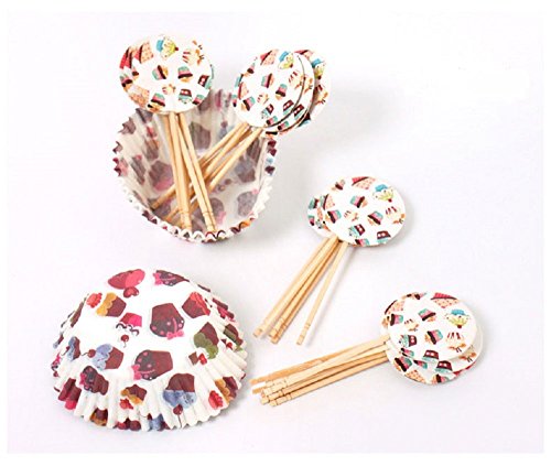 BFY Cute Cupcakes 15 pcs Toothpick Cupcake Toppers 15 pcs Cake Muffin Paper Cups Baby Shower Birthday Party Cake Topper Wedding Party Cake DIY Decoration