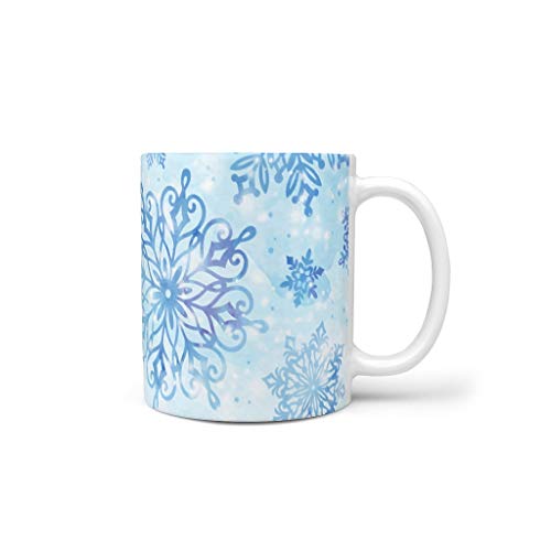 FUNcupshop Funny Ceramic Coffee Mugs Magical Blue Merry Christmas Snowflakes New Year Print White Tea Mugs Beautiful Drinking Cups Kitchen Gift MugsCupsBecher White 11oz