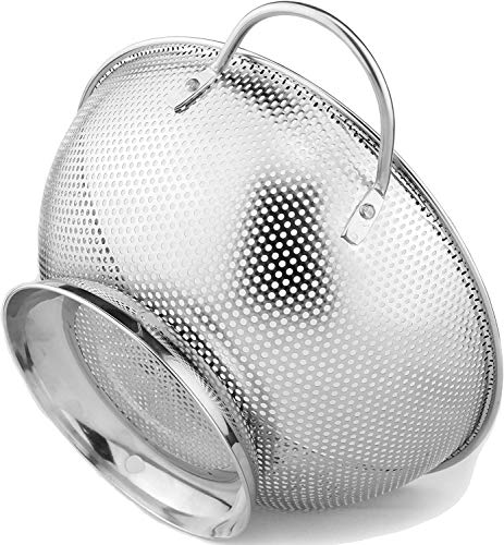 OLIYA Stainless Steel 5-Quart Colander Metal Pasta Strainer with Handles Base - Large Strainer Basket for Pasta Rice Noodles More Dishwasher Safe