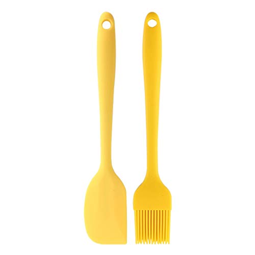 Atezch 2 Piece Silicone Basting Brush Set High Heat Resistant Nonstick Silicone Brush and Spatulas for Baking Cooking Yellow