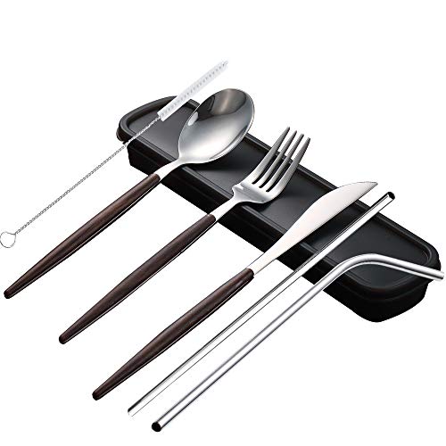 ArderLive Travel Utensils with Case6 Piece 1810 Stainless Steel To Go-Cutlery Set for Travel Lunch BoxOffice CampingWoldSliver