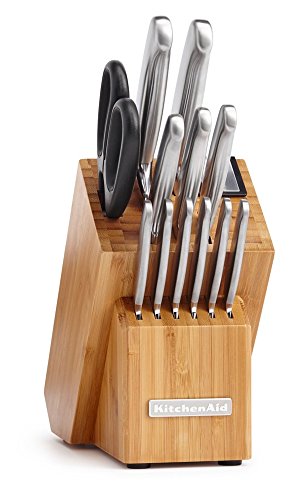 KitchenAid KKFSS14BO 14 Piece Classic Forged Series Brushed Stainless Steel Cutlery Set Bamboo Wood