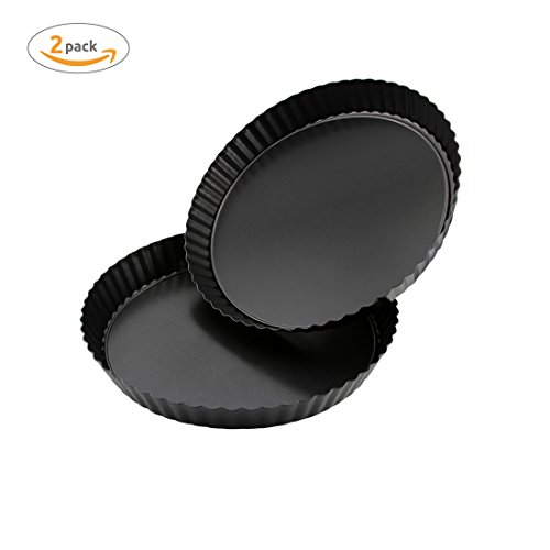 AOGVNA Mini Non-Stick 86 Inches Removable Loose Bottom Quiche Tart Pan Tart Pie Pan Round Tart Quiche Pan with Removable Base 2 Pcs
