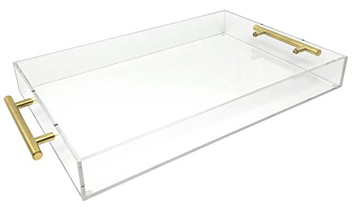 Isaac Jacobs Clear Acrylic Tray with Handle 11x14 Clear with Gold Handle