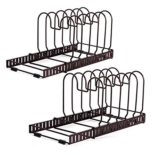 Expandable Lid Holder Pot and Pan Organizer Rack Cookware with 12 Adjustable Dividers for Kitchen Cabinet Pantry（2 PACK）