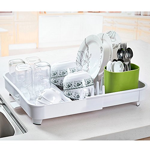 Adjustable Folding Plastic Dish Drying Rack Enamel Utensil HolderPlates Organizer DrainerKitchen Rack Cup Dish Strainer For Counter- Large Capacity
