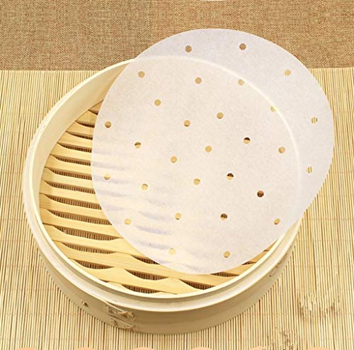 ♛ Euone Steamer Papers ♛ 100PCS Round Disposable Perforated Paper Bamboo Steamer Paper Liners Air Fryer