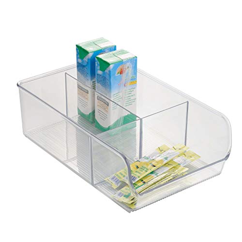 iDesign Linus Plastic Fridge and Freezer Divided Storage Organizer Bin Container for Food Drinks Snacks Produce Organization 11 x 7 x 35 Clear