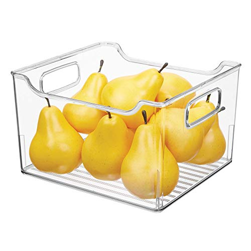 mDesign Plastic Kitchen Pantry Cabinet Refrigerator or Freezer Food Storage Bin with Handles - Organizer for Fruit Yogurt Snacks Pasta - BPA Free 10 Long - Clear