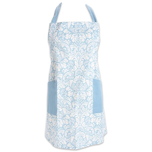 DII Cotton Adjusatble Women Kitchen Apron with Pockets and Extra Long Ties 375 x 29 Cute Apron for Cooking Baking Gardening Crafting BBQ-Damask Light Blue