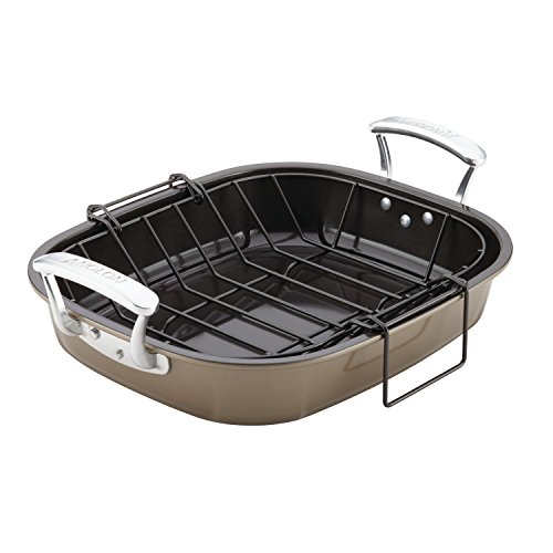 Anolon 46274 Bronze Nonstick Roaster  Roasting Pan with Rack - 16 Inch x 135 Inch Brown