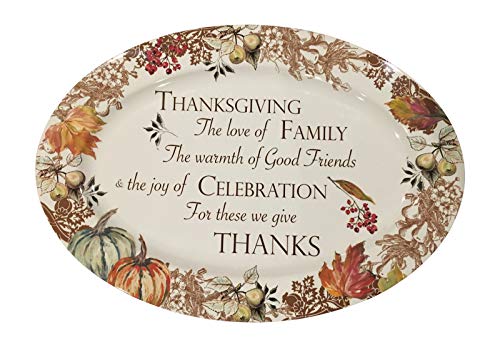 Thanksgiving Platter - Celebration of Family and Friends - Oval Melamine Serving Platter - 20 inches x 14 inches