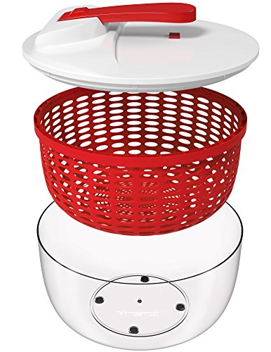 Vremi Large Salad Spinner - 63 Quart Capacity BPA Free Lettuce Vegetable Dryer with Lid and Colander Basket Insert - White Red Plastic 6 Liter Salad Spinner with Easy Spin Collapsible Locking Handle