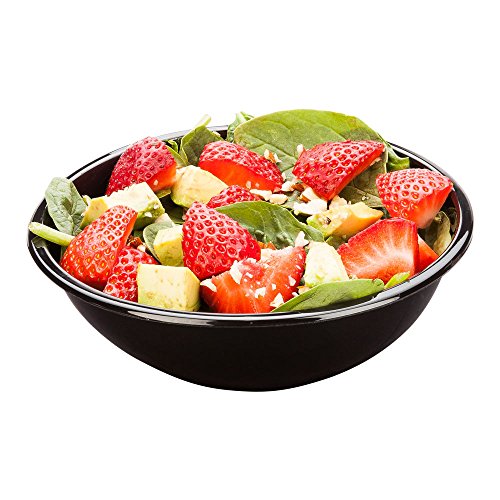 Cold Salad Bowl - PET Plastic Salad Bowl - Black - 176 oz - Durable Recyclable - 200ct Box - Restaurantware