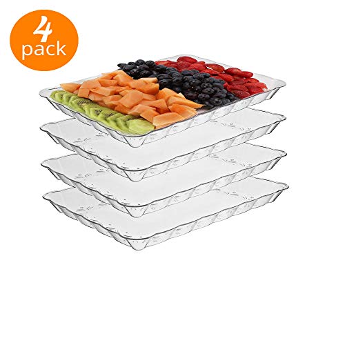 silver collection Rectangular Plastic Trays disposable serving Party Platters 9 X 13 -pack of 4- Clear