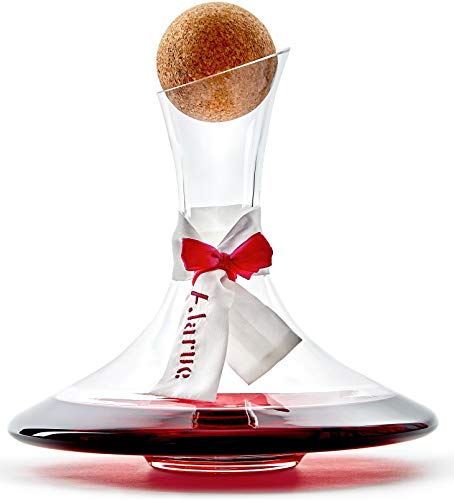Wine Decanter - Made in Europe Hand Blown Lead-free Crystal Glass Cork Stopper and Elegant Serviete Red Wine Carafe Shock Absorbing Box perfect Gift for Wine Enthusiasts