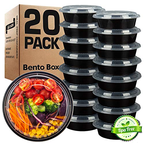 GUFARO Meal Prep Containers Set of 20 - Food Storage Lunch Box with Lids for Kids and Adults - Salads Microwave Snacks Freezer and Dishwasher Safe - Bento Design and Portion Control
