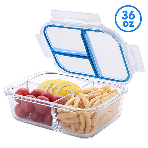 Glass Meal Prep Containers 3 Compartments TIME4DEALS 1 Pack 36 Oz Upgraded Glass Lunch Containers Independent Seal No Food Ordor Lunch Box Bento BoxBPA-FreeMicrowaveOvenFreezerDishwasher Safe