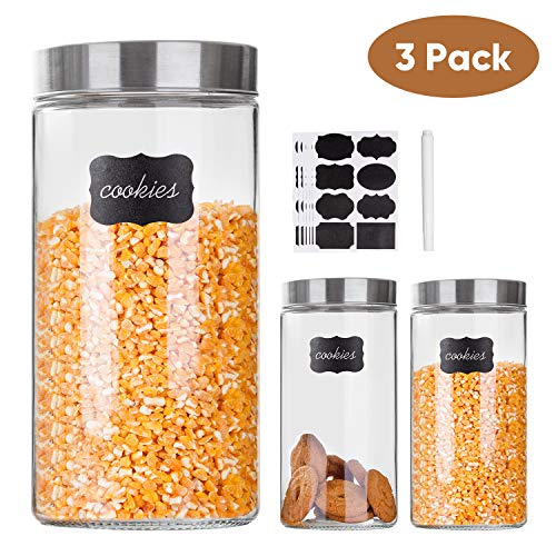 Glass Storage Canister Jars with Stainless Steel Lids For The KitchenSet of 357 oz