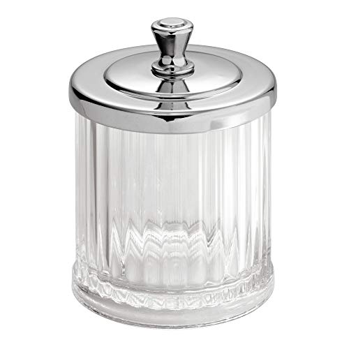 iDesign Alston Bathroom Vanity Canister Jar for Cotton Balls Swabs Cosmetic Pads - ClearChrome