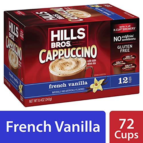 Hills Bros Instant Cappuccino Single-Serve Coffee Pods French Vanilla Compatible with Keurig K-Cup Brewers 72 Count