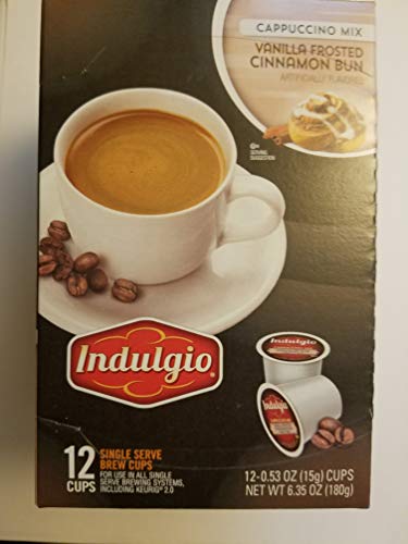 Indulgio Vanilla Frosted Cinnamon Bun Cappuccino 12-Count Single Serve Brew Cups