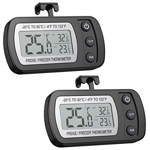 AMIR Digital Refrigerator Thermometer Mini Freezer Thermometer Refrigerator Freezer Waterproof LCD Display ℃℉ Switch MaxMin Record for Kitchen Home Restaurants2 PackBattery Included