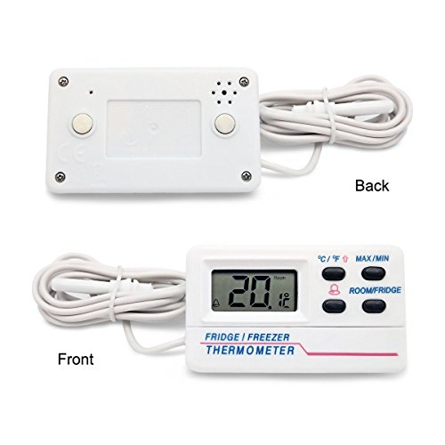 Refrigerator Fridge Thermometer Digital Freezer Room Thermometer Alarm Wide Rang MaxMin Record Function LCD Display