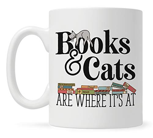 Books and Cats Coffee Mug Book Lover Bookish Bibliophile Bookworm Literary Gifts for Women Men Friend