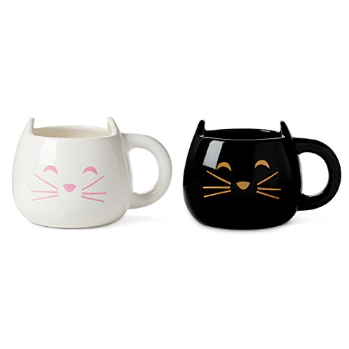 Cat Coffee Mugs for Cat Lover- Black White Ceramic Reusable Cat Coffee Mugs for Hot Coffee or Tea Cups
