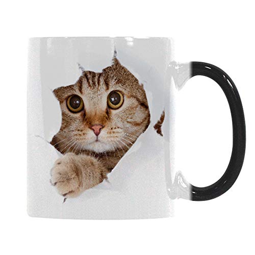Heat Changing Mug Caliamary Funny Cat Heat Changing Ceramic Coffee Mug 11 oz Heat Sensitive Color Changing Coffee Mug Cup Cute Xmas Gift Mug for Women Men Kids Cat