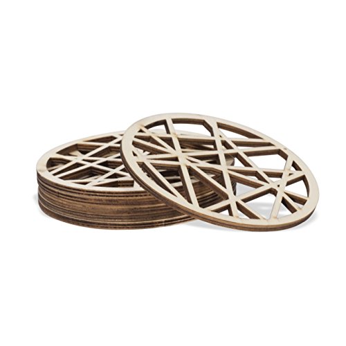 Table Top Dcor Modern Laser Cut Design Glass Cup Mug Wooden Coasters Natural Set of 6
