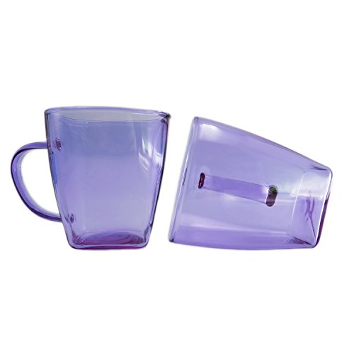 Handblown Borosilicate Home Gift Party Color Glass Tea Coffee Cup With Handle17OZ Set of 2 Purple